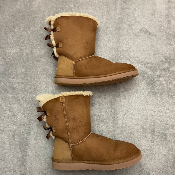 UGG Australia Bailey Bow II Suede Shearling Short Boots Women 10 Brown 1002954 - Picture 4 of 11